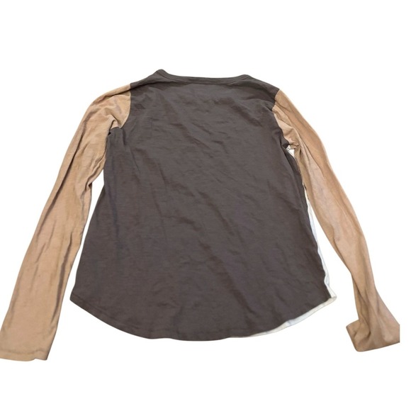 Madewell‎ Long Sleeve Colorblock Tee Casual Top Brown Beige Size M - Picture 2 of 3